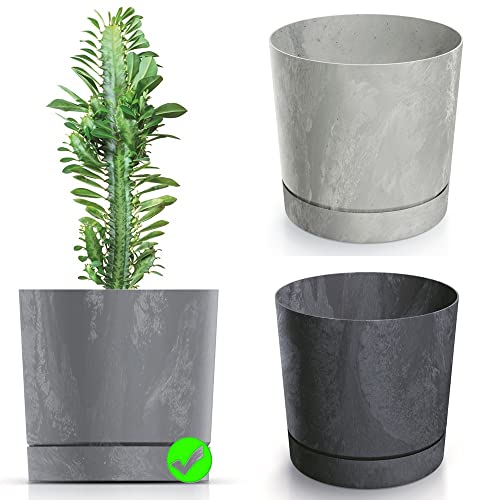 Blumentopf Blumenkübel Übertopf Rund mit Untersetzer TUBO P Beton Effect Pflanzkübel Pflanztopf Matt (Grau, 400) von BirnePower