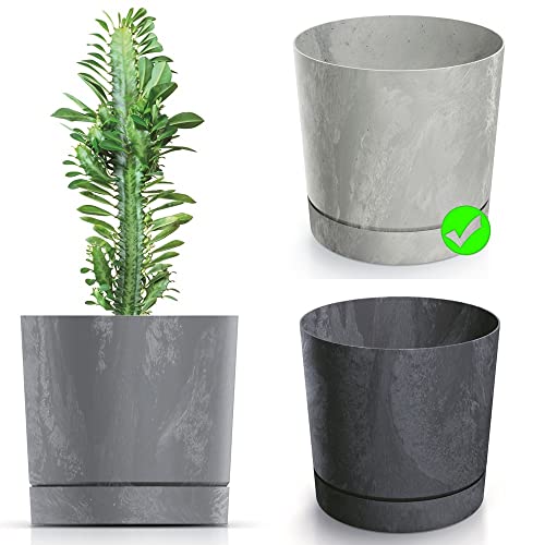 Blumentopf Blumenkübel Übertopf Rund mit Untersetzer TUBO P Beton Effect Pflanzkübel Pflanztopf Matt (Hellgrau, 400) von BirnePower