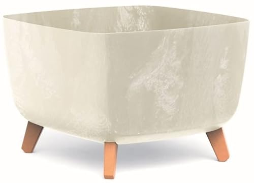 Blumentopf Blumenkübel mit Füßen Schale Pflanzschale quadratisch Beton Optik Übertopf Pflanztopf Blumenschale (Creme Beton, 24cm) von BirnePower