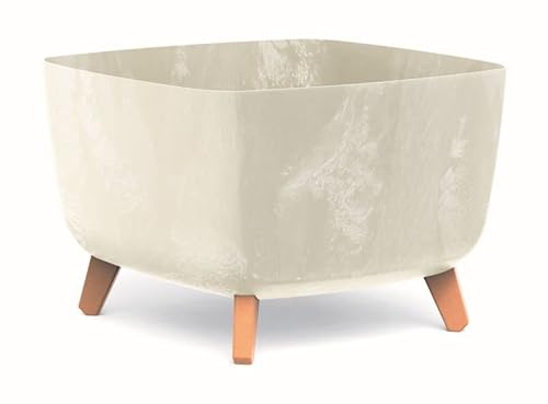Blumentopf Blumenkübel mit Füßen Schale Pflanzschale quadratisch Beton Optik Übertopf Pflanztopf Blumenschale (Creme Beton, 39cm) von BirnePower