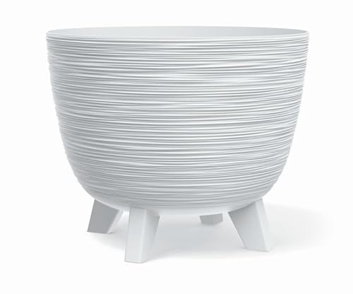 Blumentopf Pflanzschale Blumenkübel mit Füßen Pflanzkübel Übertopf Furu Rund Tannennadeln Pflanztopf 39,5 cm x 32 cm Weiß von BirnePower