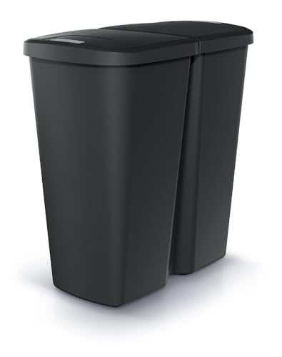 Duo Mülleimer Müllbehälter Abfalleimer Biomülleimer Doppeleimer 2 Kammer Müllsammler Mülltrenner 45L Schwarz von BirnePower
