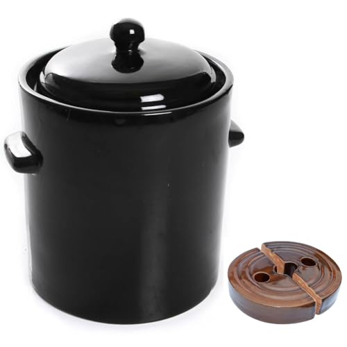 Gärtopf Sauerkrauttopf Steinzeugtopf Keramikfass Tontopf mit Deckel Einlegetopf Steingut Hermetisch Gurkentopf Schwarz 2,5L mit Beschwerungsstein 14cm von BirnePower