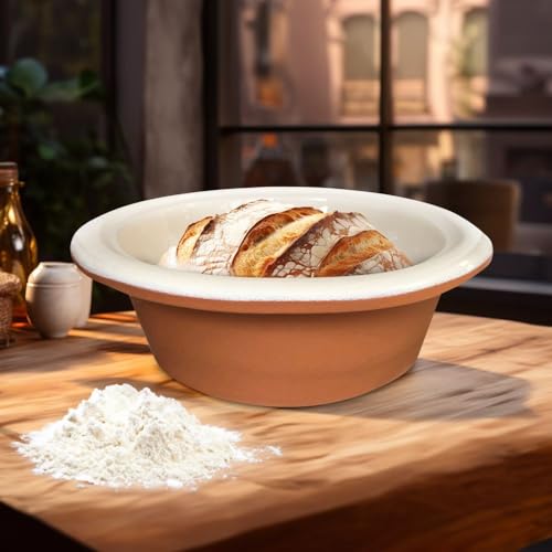 Keramik-Topf Ton Keramiktopf Brottopf Ton-Behälter Bräter Dampf Garer Thermo Tontopf Rund 31cm Brot-Aufbewahrung (3L) von BirnePower