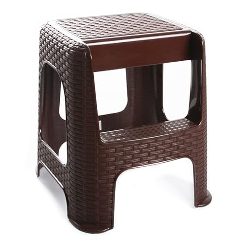 Tritthocker Hocker mit Trittleiter Sitzhocker Tisch Stuhl Höhe 48cm Rattan Optik Braun Stufenhocker bis 160kg von BirnePower