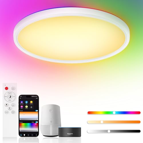 Birnetek® Deckenlampe LED 30W, RGB Deckenleuchte Rund 2700K-6500K, Dimmbar, Kompatibel mit Alexa, Google Home, APP-Steuerung, Fernbedienung, für Schlafzimmer, Wohnzimmer, Kinderzimme von Birnetek