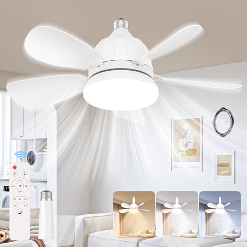 Birnetek® Deckenventilator mit Beleuchtung, Lampe mit Ventilator mit Fernbedienung, 3 Geschwindigkeiten, Dimmbar, 5 Flügeln, 46cm Deckenlampe mit Ventilator für Schlafzimmer(Ohne E27-Fassung) von Birnetek
