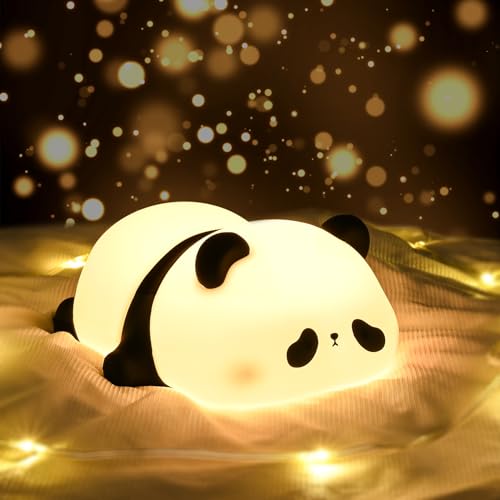 Birnetek® Nachtlicht Kinder, Panda Lampe Dimmbar, Cute Panda LED Nachttischlampe Aufladbar mit Timer, Schlaflampe für Kinder, Silikon Nachtlampe für Kinderzimmer von Birnetek