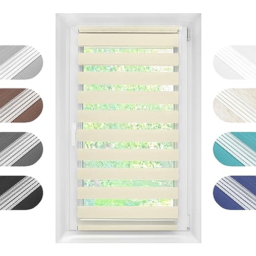Birrke Doppelrollo Ohne Bohren/Mit Bohren 2in1 130 x 230 cm - Tag und Nacht Duo Rollo für Sonnenschutz und Sichtschutz - Doppel Rollo - Einfache Montage Ecru Birrke Doppelrollo Ohne Bohren/Mit Bohren 2in1 130 x 230 cm - Tag und Nacht Duo Rollo für Sonnenschutz und Sichtschutz - Doppel Rollo - Einfache Montage Ecru von Birrke