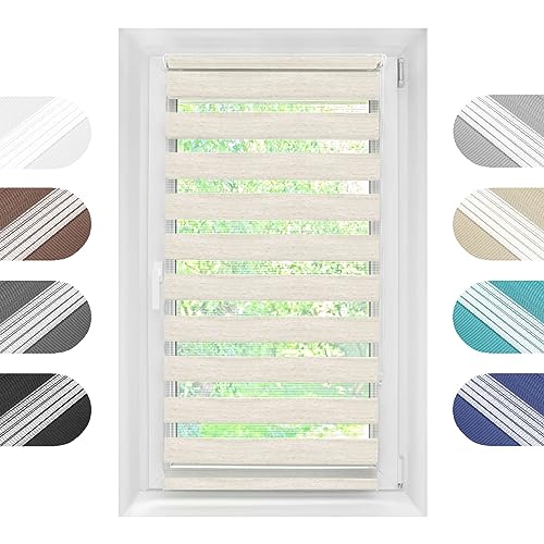 Birrke Doppelrollo Ohne Bohren/Mit Bohren 2in1 85 x 150 cm - Tag und Nacht Duo Rollo für Sonnenschutz und Sichtschutz - Doppel Rollo - Einfache Montage Flachs Birrke Doppelrollo Ohne Bohren/Mit Bohren 2in1 85 x 150 cm - Tag und Nacht Duo Rollo für Sonnenschutz und Sichtschutz - Doppel Rollo - Einfache Montage Flachs von Birrke