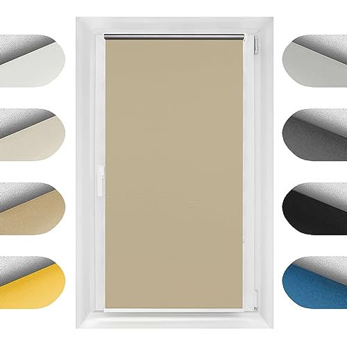 Birrke Thermorollo ohne Bohren/mit Bohren 2in1 120x150 cm - Verdunklungsrollo für Hitzeschutz und Sonnenschutz - Fenster Verdunkelungsrollo - Einfache Montage Beige von Birrke