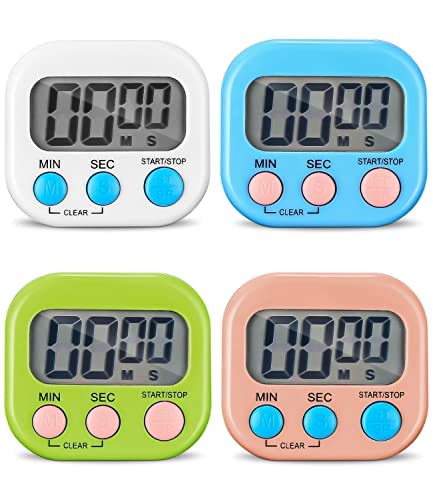 4 Stück Magnetische Stoppuhr Küchentimer,Birshe Digitaler Magnetisch Stoppuhr Timer Countdown Stoppuhr Küche mit LCD Lauter Alarm für Kochen Dusche Badezimmer Lehrer Fitnessstudio Sport Klassenzimmer von Birshe