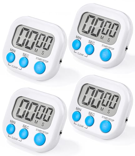 4 Stück Magnetische Stoppuhr Küchentimer Weiß,Birshe Digitaler Magnetisch Stoppuhr Timer Countdown Stoppuhr Küche mit LCD Lauter Alarm für Kochen Badezimmer Lehrer Fitnessstudio Sport Klassenzimmer von Birshe