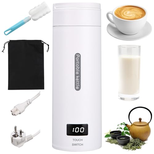 380ML Kleiner Tragbarer Wasserkocher, 3 in 1 Mini Elektrische Wassertasse mit Temperatureinstellung, Automatische Abschaltung, Bürsten und Taschen, Reise Wasserkocher für Kaffee Teezubereitung von Birshe