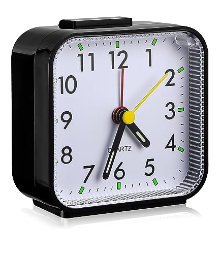 Birshe Analoger Wecker Leise Ohne Ticken Lauter Alarm Geräuschlos Tragbarer Wecker Mini Wecker Batteriebetrieben Wecker Wecker Analog Ohne Ticken Wecker mit Snoozefunktion Nachtlicht (Black) von Birshe
