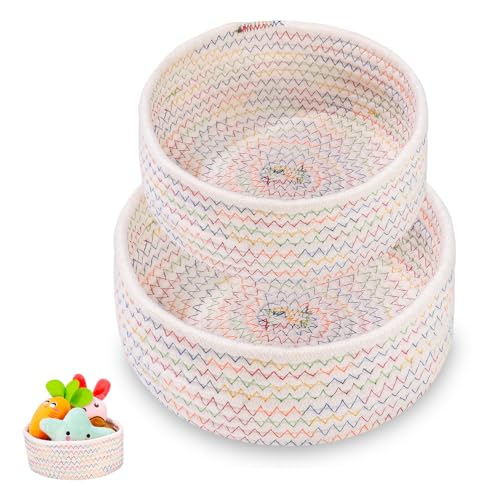 Birshe Aufbewahrungskorb Korb Baumwollseil Geflochten 4er-Set,Körbe Aufbewahrung Bad Wickeltisch Organizer Flechtkorb,Stapelbare Mehrzweck-Organisations Behälter für Deko Kinderzimmer (2PCS) von Birshe