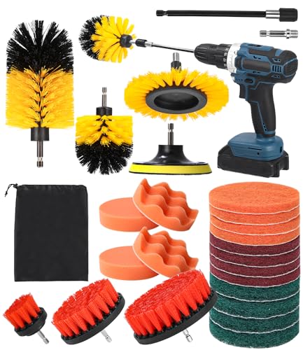 Birshe Bürstenaufsatz Akkuschrauber,25 Stück Bürste Akkuschrauber Bürstenaufsatz Bohrmaschine Reinigungsbürste Drill Brush Scrubber Reinigung Kit Leistungsstarke Bohrbürste Reinigt Polster Felgen Bad von Birshe