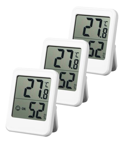Birshe Thermometer Hygrometer,3 Stück Digital Hygrometer Innen Mini Thermo-Hygrometer Präzise Temperaturmessgerät Vertikale oder Wandmontage mit Smiley-Indikator für Wohnzimmer Büro Garage Gewächshaus von Birshe