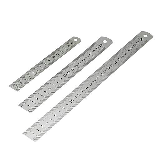 Lineal aus Edelstahl - 3-teiliges Lineal Doppelseitenskala Metalllineal-Set mit Zentimeter & Zoll - 30 cm, 20 cm und 15 cm Lineal für Engineering Lehre von Birsppy