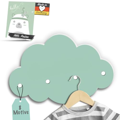 Kindsblick ® Wolkengarderobe in Mintgrün - Garderobe mit 4 Kleiderhaken für Kinder - Wunderschöne Deko für jedes Kinderzimmer - Maße (38 x 25 x 1 cm)… von Kindsblick