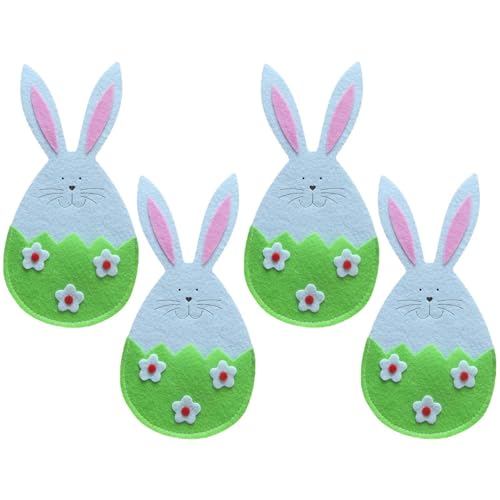 4 Stücke Ostern Besteckhalter Osterhase Bestecktasche Hasen Besteckbeutel Filz Besteckhülle, Filz Besteckhülle Gabel Messer Geschirr Tasche Beutel Ostern Frühling Tischdeko von Birtern