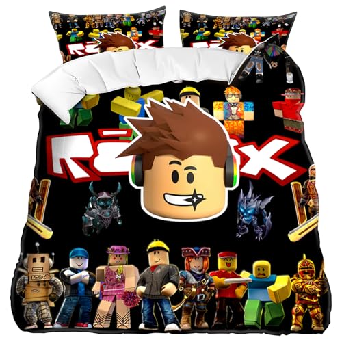 BirthZan Roblx Bettwäsche, Roblx Kinder BettwäSche Set 3 Teilig, Enthalten Roblx Anime Kinderbettwäsche 135 * 200cm und Kissenbezüge 80 * 80cm 2 Teilig, Geeignet für Jungen und MäDchen von BirthZan