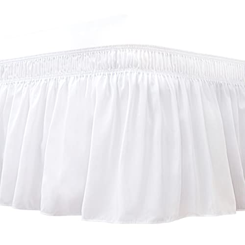 Biscaynebay Wickelbare Bettröcke für Queen-Size-Betten mit langer Länge von 45.7 cm, weiße, elastische Staub-Rüschen, einfache Passform, knitter- und lichtbeständig, einfarbig, maschinenwaschbar von Biscaynebay
