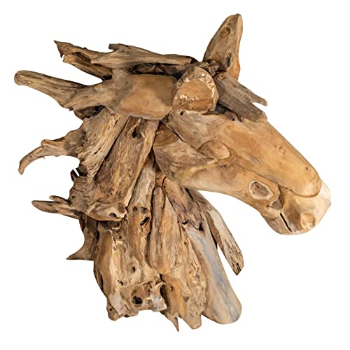 BISCOTTINI INTERNATIONAL ART TRADING Kekse Holzschnitzereien Pferdekopf 97 x 38 x 91 cm | Skulptur Teakholz | Statue Pferd besondere Gegenstände | Dekofiguren Zuhause von Biscottini
