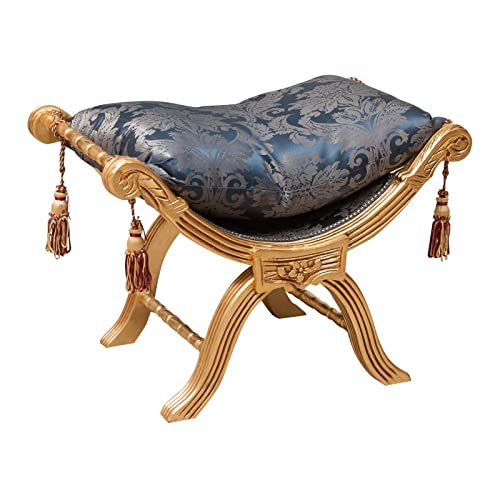 Biscottini Savonarola Pouf L46,5 x PR74,5 x H54,5 cm, Damast, Blau, Sitzhocker, Fußhocker, Schlumpf zum Sitzen, antiker Stil, Sessel, Loungesessel von Biscottini