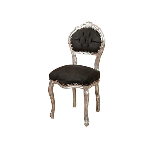 Biscottini Antiker 92 x 42 cm Luigi XVI in Silber | gepolsterter Stuhl im französischen Stil | Schlafzimmerstuhl aus schwarzem Stoff, Buche, Media von Biscottini