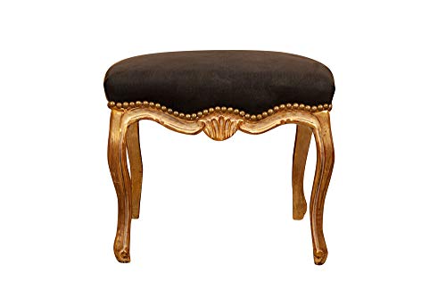 Biscottini Barockbank schwarz 62 x 52 x 52 cm | Barockstuhl aus Buchenholz | Barock Haus | Gepolsterter Barockhocker von Biscottini