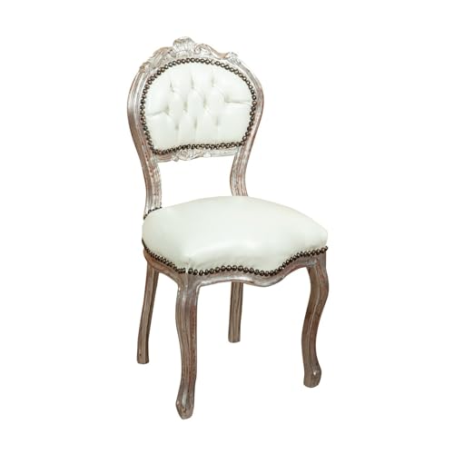 Biscottini Gepolsterter Sessel, Holz, Weiß & Antik-Silber, L45XPR42XH90 von Biscottini