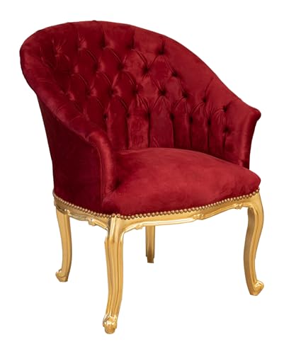 Biscottini Gepolsterter Wohnzimmerstuhl L45XPR42XH90 cm Rot und Gold - Stühle Esszimmer - Sessel Schlafzimmer - Gepolsterter Sessel aus Holz und Stoff - Eingangssessel im Barockstil von Biscottini