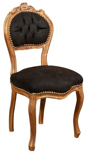 Biscottini Gepolsterter Wohnzimmerstuhl L45XPR42XH90 cm Schwarz und Antik-Gold - Esszimmerstühle - Vintage-Stühle - Sessel Schlafzimmer - Gepolsterter Sessel aus Holz und Stoff im Barockstil von Biscottini