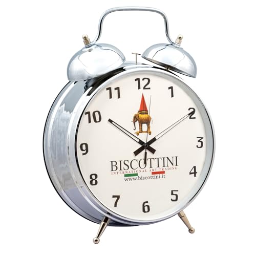 Biscottini Großer Analog-Wecker L48xPR36xH15 cm - Großer Wecker Silber - Analoge Nachttischwecker von Biscottini