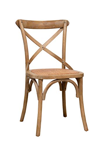 Biscottini Holzsthul 46x42x86 cm aus massiver Esche und Rattansitz mit gealterter Holzoberfläche - Esszimmerstühle aus verwittertes Holz - Vintage Stuhle Made in Italy von Biscottini