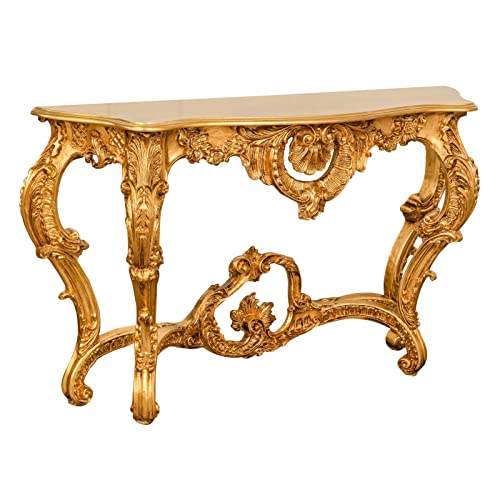 Biscottini Konsolentisch im Barock-Stil, 135 x 37 x 80 cm, hergestellt in Italien, Shabby-Chic-Stil, antikes Gold-Finish, Beistelltisch von Biscottini