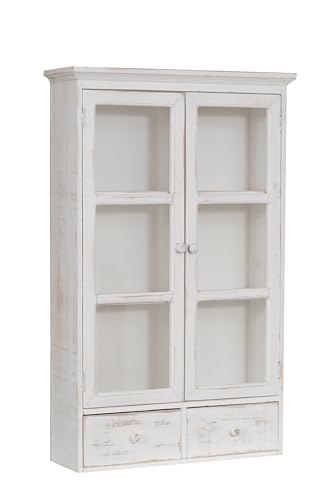 Biscottini vitrinenschrank aus Holz 42X19X76 cm - Kleine Vitrine mit antikiertem weißem Finish - Glasvitrine im Shabby Chic Stil von Biscottini