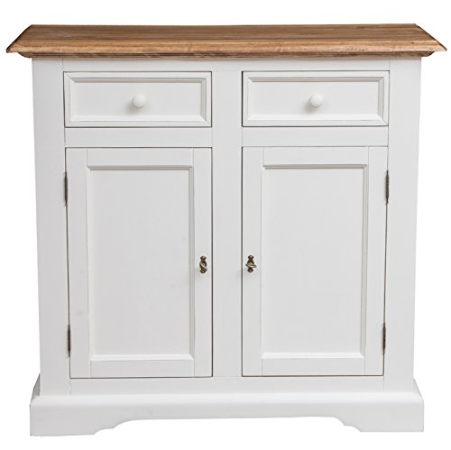 Biscottini Küchenschrank Made in Italy aus Massivholz – Sideboard für Wohnzimmer 110 x 45 x 103 cm – Küchenschrank aus Lindenholz – Anrichte aus Holz – Schrank – Anrichte Weiß und Naturholz von Biscottini