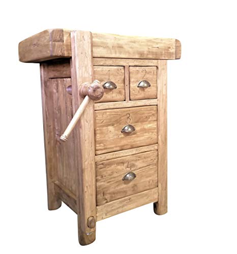 Biscottini Arbeitsbank Country aus massivem Lindenholz, antikes Finish, L 64 x T 57 x H 82 cm, hergestellt in Italien, originalgetreue Nachbildung Einer antiken Werkbank von Schreinern von Biscottini