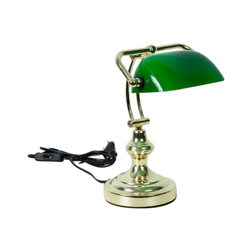 Biscottini Ministerlampe 19 x 19 x 24 cm - Lampe aus grünem Glas und Messing - Vintage Schreibtischlampe für Zuhause und Büro - Studioleuchte und Büroeinrichtung von Biscottini