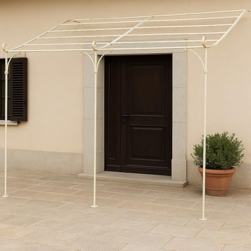 Biscottini Pergola für den Garten L 400 x T 280 x H 295 cm aus Eisen – Pavillon für den Außenbereich – Gartenlaube – Vordach Shabby aus Schmiedeeisen von Biscottini