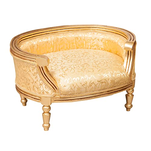 Biscottini Pouf mit Rückenlehne L 53,5 x T 74,5 x H 41,5 cm Gold – Sitzhocker – Hocker – Schlumpf zum Sitzen – Puff im antiken Stil – Sessel – Sessel von Biscottini