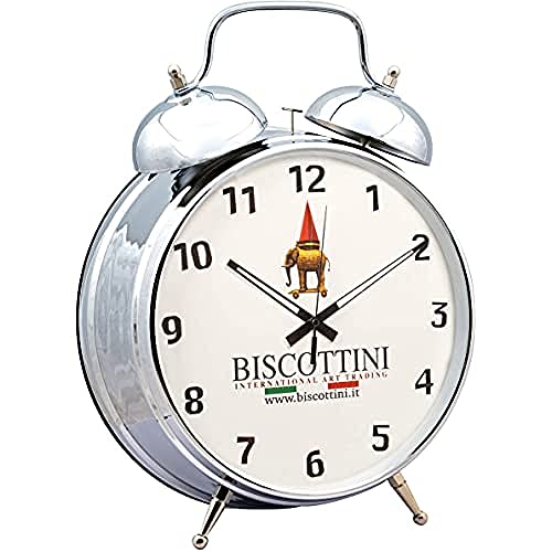 Biscottini Riesenwecker 48x35x15 cm | Großer Wecker Nachttischwecker Analog, Metall verchromt, Silber/schwarz, 30 cm von Biscottini