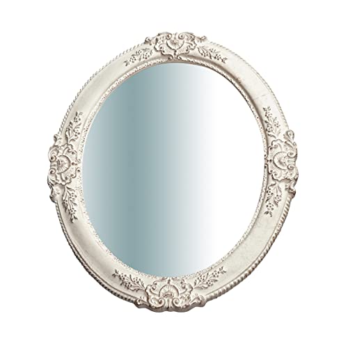 Biscottini Runder Badezimmerspiegel, 41 x 3 x 51,5 cm, Shabby Chic, Wandspiegel, weiß, ovaler Spiegel für Badezimmer, Eingangsbereich und Schlafzimmer von Biscottini