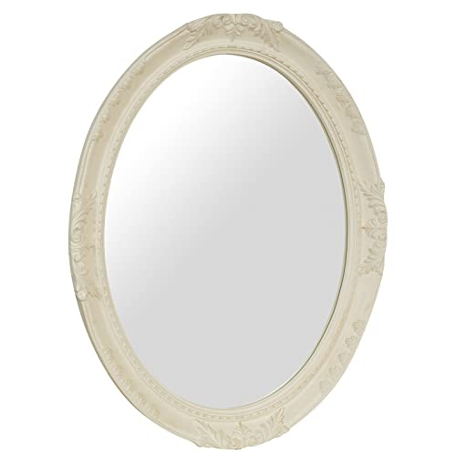 Biscottini Runder Badezimmerspiegel 93 x 6,5 x 72 cm, Shabby Chic Wandspiegel weiß, ovaler Badezimmerspiegel von Biscottini