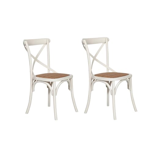 Biscottini Set Esszimmerstühle aus Massivholz 86 x 42 x 46 cm – Küchen- und Wohnzimmerstuhl aus Rattan – Stühle aus Holz für den Innen- und Außenbereich – weißer Holzstuhl, L5400-2-SE von Biscottini