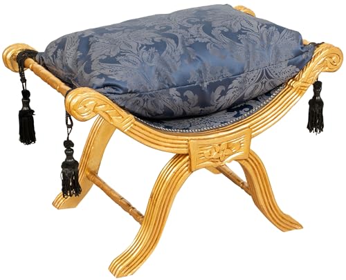 Biscottini Sitzsack Savonarola L 46,5XPR74,5XH54,5 Damastblau und Gold - Sitzhocker - Sitzhocker - Schlumpf zum Sitzen - Puff im antiken Stil - Sessel - Loungesessel von Biscottini