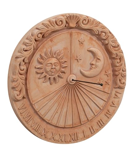 Biscottini Sonnenuhr aus Terrakotta, 53 x 6 x 53 cm, hergestellt in Italien, dekorative Paneele Sonne und Mond, Dekoration für Haus, Terrakotta, Küchenzubehör, Gartenuhr, professioneller Kompass von Biscottini
