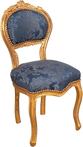 Biscottini Louis XVI Stühle gold und blau, 90 x 45 x 42 cm - Französischer Stil Stuhl Gold und Blau - Schlafzimmer-Sessel - Barock-Stühle von Biscottini